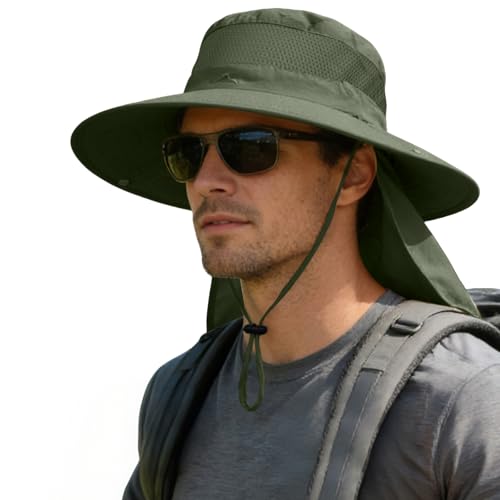Image of ZOORON Sun Hats for Men Women Fishing Hat with Neck Flap,UPF 50+ Sun Hat Waterproof Wide Brim Bucket Hats for Safari Hiking