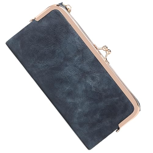 Image of Vintage Wallets for Women Large Bifold Kiss Lock Wallet for Women Leather Zip Clutch Coin Purse