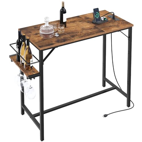 MAHANCRIS Bar Table, 35.4-Inch Counter Height Pub Table with Charging Station, Rectangular Dining...