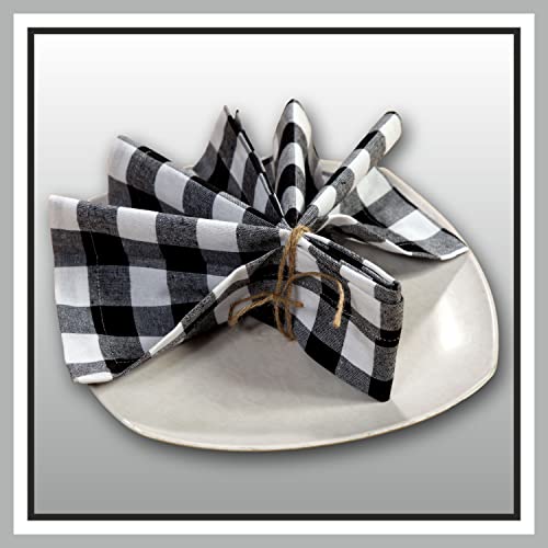 Linen Clubs Pack Of 12 Black -White, 100% Cotton Yarn Dyed Gingham Check, Dinner Napkins 18X18Inch Wedding Napkin Cocktails Fabric Napkin Cotton Napkin Mitered Corners Generous Hem Machine Wash. #TOP5
