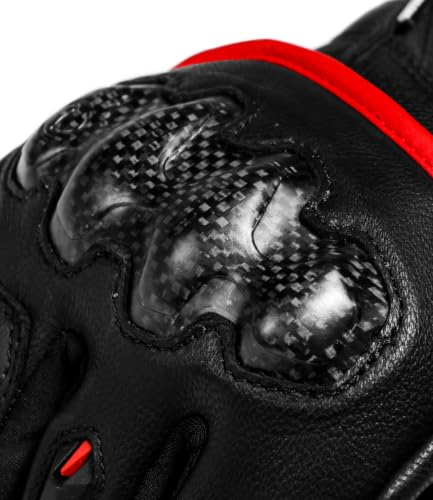 Image of Rynox Tornado Pro 5 Gloves | Semi-Gauntlet Motorcycle Riding Gloves with Carbon Fiber Protectors, Fast-R Palm Sliders | D3O Impact Foam and Touchscreen Compatibility - Black Red, Large