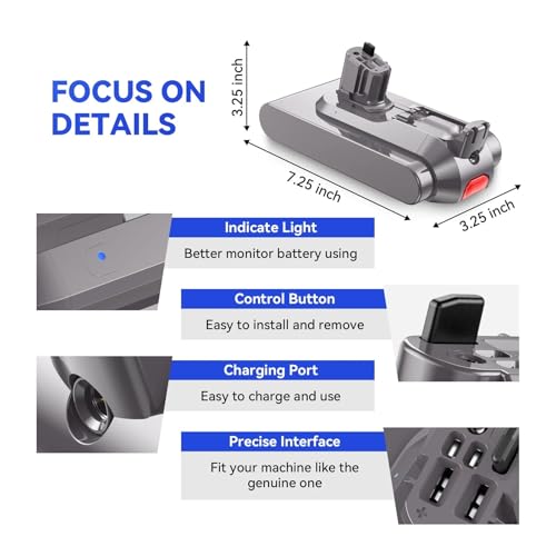 Batería de repuesto compatible con Dyson V6 Absolute Fluffy recargable 6800mAh 5