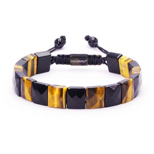 Protection Crystals Beaded Bracelets for Men Mens Bracelet Healing Tiger Eye Black Obsidian Stone Bracelets Unique Gift for Men, Drawstring Crystal Bracelet for Mens Handmade Gift for Him