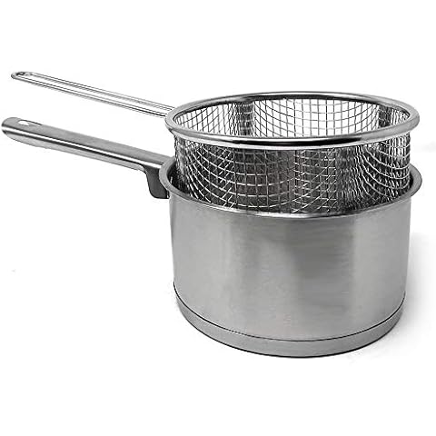 MGE - Deep Fat Fryer Set - Stainless Steel Chip Pan - Induction Chip Pan Fryer Pot - Frying Pan with Basket - Ø 16 cm Cover