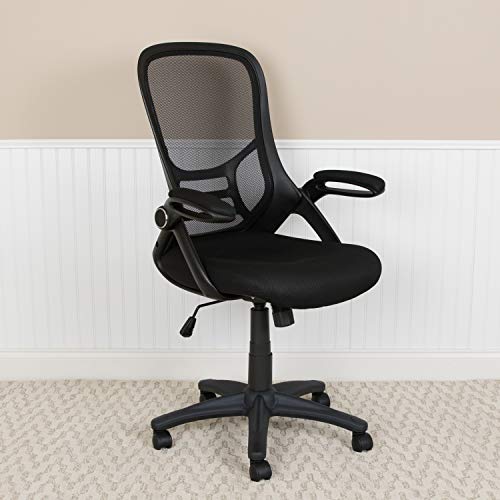 Flash Furniture High Back Black Mesh Ergonomic Swivel Office Chair With Black Frame And Flip-Up Arms & Seat Cushion For Office Chair - Certipur-Us Certified Memory Foam - Pillow For Sitting, Black #TOP2