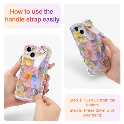 Coque iPhone 14 avec sangle à main EYZUTAK motif fleur vintage - 2