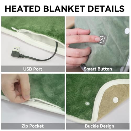 Kozeewarm Heated Blanket Battery Operated Portable 30 Inchx40 Inch Heated Throw Cordless 3 Heating Levels 2 Hours Auto-Off Rechargeable Electric Heating Blanket Green thumb #3