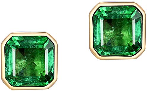 14K White Yellow Gold Natural Emerald Earrings Studs with Diamonds for Women Girls2