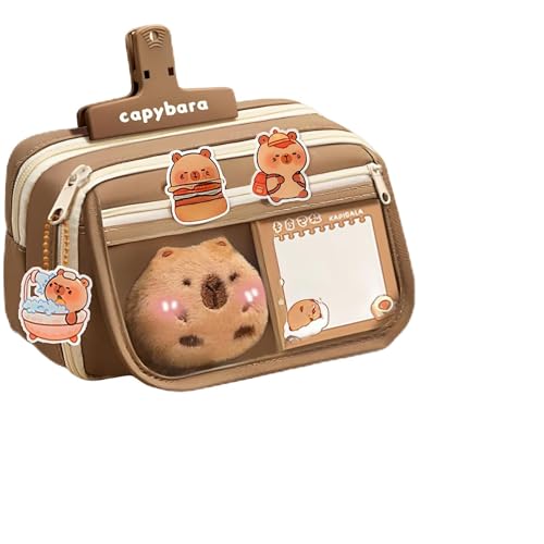 Cute Capybara Pencil Case Kawaii Pouch Stationery Set Stationery Pouch Set with Plush Brooch Pens Sticky Notes Keychain Stickers whiteout Correction Tape Large Capacity Multi-layers Pen Case