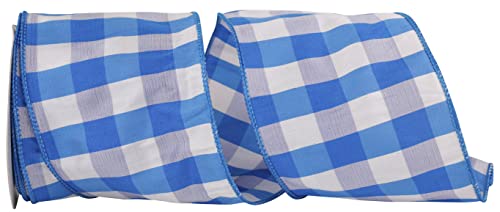 Ribbon - Check Bright Grand Wired Edge Ribbon, Royal, 4 Inch, 10 Yards