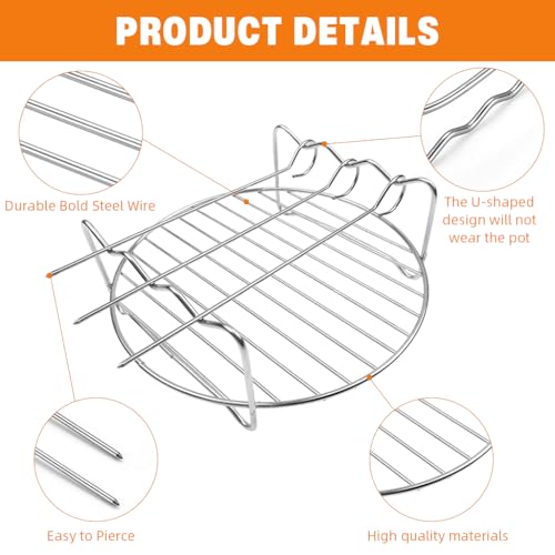 Image of Supvox Grill Stand, Air Fryer Stand, 6.88 in Round Grill Rack with 3Pcs Skewers