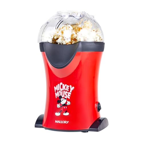 Pipoqueira Elétrica Mallory Mickey Mouse – Pipocas Sequinhas e Sem Óleo, Bocal Expedidor, Copo Medidor para Manteiga e Pés Antiderrapantes - 127V
