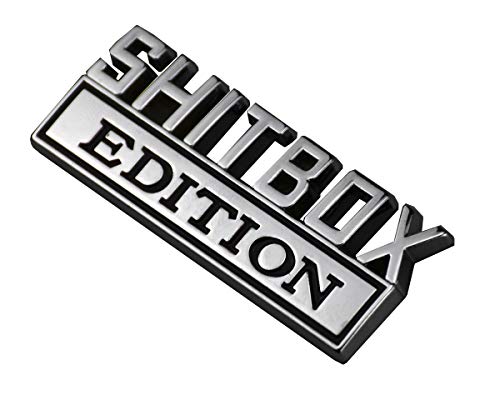 Image of 1Pc Metal Shitbox Edition CAR Emblem Badge 3D Sticker Decal Compatible with F-150 F250 F350 Silverado 1500 2500 3500 (Chrome)
