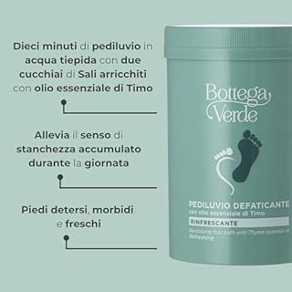 Bottega Verde - Pediluvio Defaticante, 250 g, con Olio Essenziale di Timo, Sali Rinfrescanti, Rilassanti e Rigeneranti per Piedi e Gambe