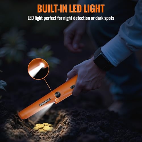GLOBAL TECH Metal Detector Pinpointer, Professional IP66 Waterproof Handheld Pin Pointer Wand, Search Treasure Pinpointing Finder Probe with 9V Battery for Adults, Kids - Orange