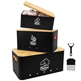 Juego de cajas de almacenamiento para patatas, caja de verduras de metal con tapa de bambú, recipiente para ajo con orificios de ventilación, almacenamiento de cebolla, mantiene las verduras frescas