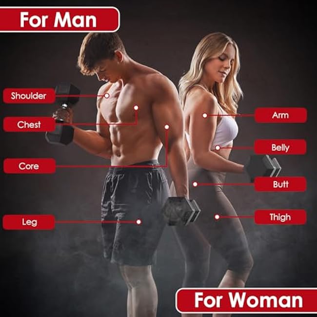 LIFERUN Rubber Grip Dumbbells Rubber Coated Cast Iron, with Anti-Slip Hex Black Dumbbell, Free Weights Dumbbell Set, 60lb/ 65lb/ 70lb/ 75lb dumbbells set of 2