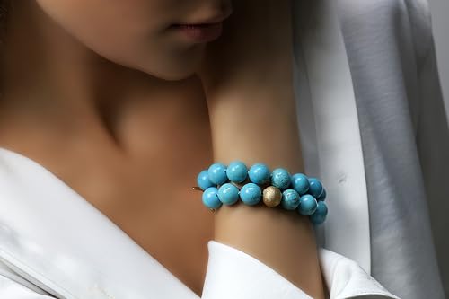 Bracelet turquoise noué main et or brossé, un bijou d'exception