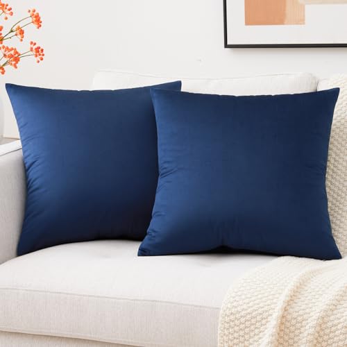 Image of Mixhug Decorative Throw Pillow Covers, Velvet Cushion Covers, Solid Throw Pillow Cases for Couch and Bed, Navy Blue, 26 x 26 Inches, Set of 2