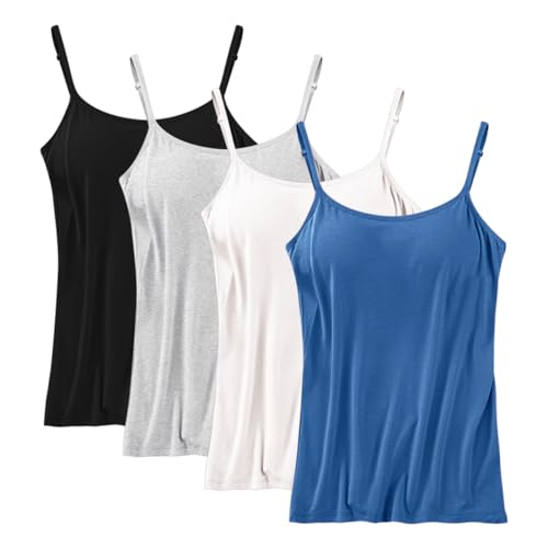 Camisole soutien-gorge intégré pour femme lot de 4 débardeurs doux anti-irritation en coton