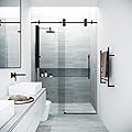 VIGO Elan Adjustable Frameless Sliding Shower Door with Clear Tempered Glass, Matte Black, 56-60 in. W x 74 in. H, Reversible Handle and Stainless Steel Hardware
