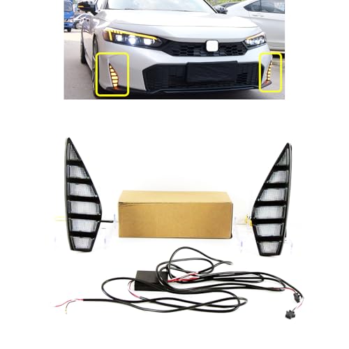 Compatible With Honda Civic 2025 White/Amber DRL Sequential Switchback Turn Signal Led Daytime Running Light Front Bumper Fog Lights Driving Lamp