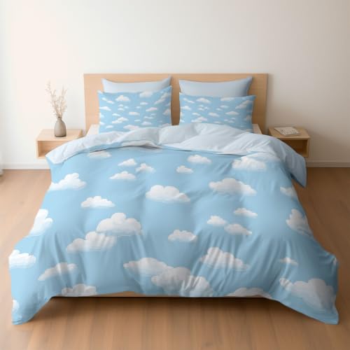Housse de Couette 90x190cm Bleu Clair Parure de Lit Enfant Nuages 2 Pièces - 3