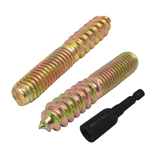 10Pcs Hanger Bolts Double Headed Bolts Kit,with (M8x1.25mm) Hanger Bolt Driver, Hanger Bolts for Wood Furniture(M8x50mm)