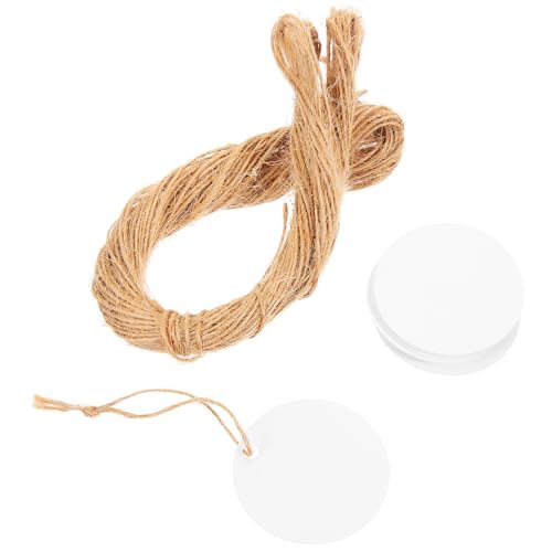 SUPVOX Etiquetas Redondas de Papel Liso 100 Unidades con Cuerda de Cáñamo 20 M para Manualidades y Envolver Regalos DIY Craft, Etiquetas Colgantes Pequeñas para Bodas y Comuniones
