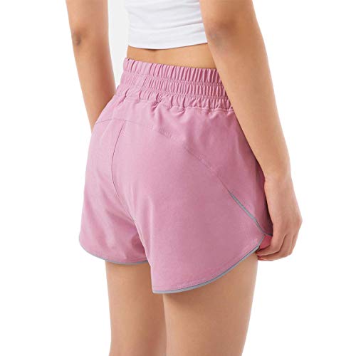 Yoga Gym Sport Shorts Workout Running Short Pants for Women No Drawstring Solid Color Dolphin Shorts Pink
