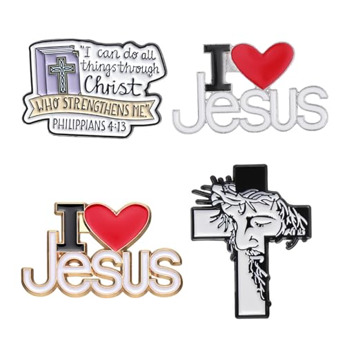Image of 4PCS Jesus Pin,I Love Jesus Cross Pin Enamel Lapel,Cross Pins for Jewelry Bags Clothing Decoration,Religious Belief Christian Pins for Backpacks,Clothes,Hats,Holiday Parties
