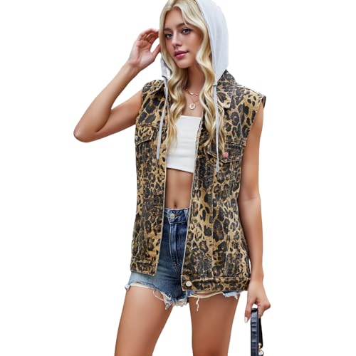Women's Hooded Denim Vest, Oversized Casual Jean Jacket, Detachable Hood, Plus Size