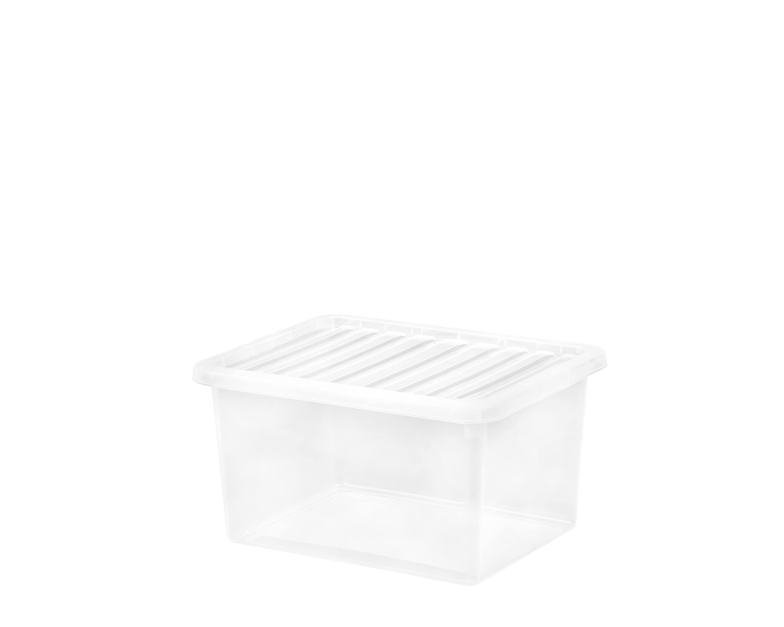 JMS we create smile [Set of 5 x 37 Litre Plastic Clear Crystal Storage Boxes & Lids for Home, Office & Garage Stackable Nestable Made in UK.