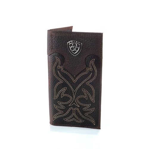 Ariat Men's Rodeo Wallet with Silver Shield Concho, Distressed Brown Top Grain Leather, Boot Stitching2