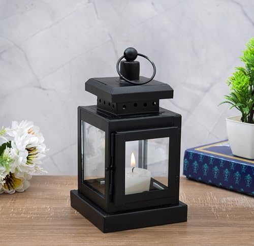 Handicraft Classic Style Glass Iron Lantern with One Candle Iron/...