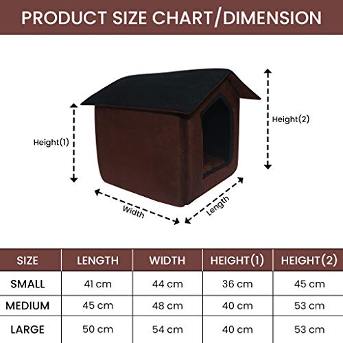 Image of Mellifluous Toy Breed Dogs and Cat Foldable House /Hut Length 45 cm Width 48 cm Height 53 cm (M, Brown-Black)