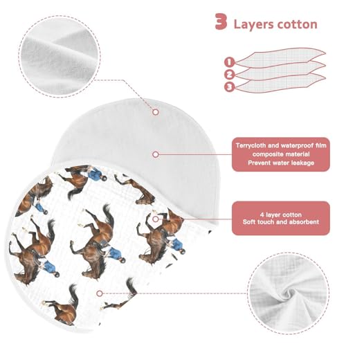 J JOYSAY Horse Race White Baby Burp Cloths for Boys Girls Large 22''x11'' Cotton 4 Layer Burp Clothes Set for Babies Newborn one sizex23