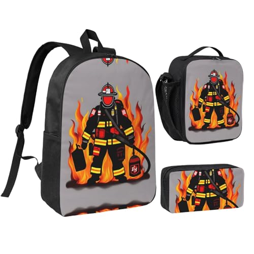 Sac à dos école imprimé pompier avec trousse et sac repas enfant EdWal