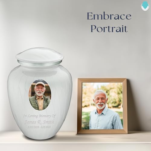 Image of Geturns Embrace Adult Personalized Picture Cremation Urns for Human Ashes I Large Photo Pearl White Funeral Urn for Men and Women I 200 lbs