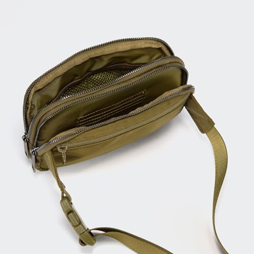 Image of Pander Everywhere Belt Bag for Women, 5 Zipper Pockets Nylon Crossbody Fanny Pack Purse (Dark Moss)