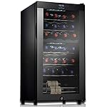 NutriChef PKCWCDS285 28 Bottle Fridge | Dual Zone Chiller | Adjustable Temperature 41°F to 64°F | Ultra Quiet Operation | Wine Cooler for Home, & Office | Free Standing 33x16x17 in (Black)