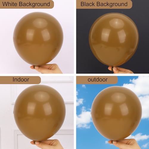 Image of RUBFAC 135pcs Brown Balloons Different Sizes Pack of 18 12 10 5 Inch, Latex Boho Neutral Coffee Tan Balloon Garland Arch Kit for Baby Shower Jungle Safari Fall Birthday Bear Themed Party Decorations