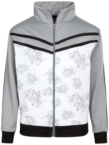 Quad Seven Boys' Tricot Jogger Set - 2 Piece Active Performance Zip-Up Tracksuit Set (Size: 8-18), Size 8-10, Grey/White #TOP6