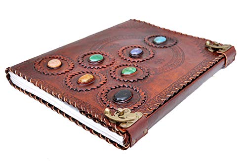 Handgemaakte bruin lederen zeven stenen heuvel reliëf leeg dagboek boek van schaduwen|Notebook Office Dagboek|College… - Image 4