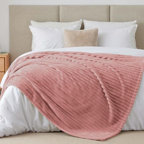 BEDELITE Kuscheldecke Flauschig Decke Groß - weiche Flanell Decken Rosa 220x240 für Bett, Deko Streifen Cord Fleecedecke als Tagesdecke für...