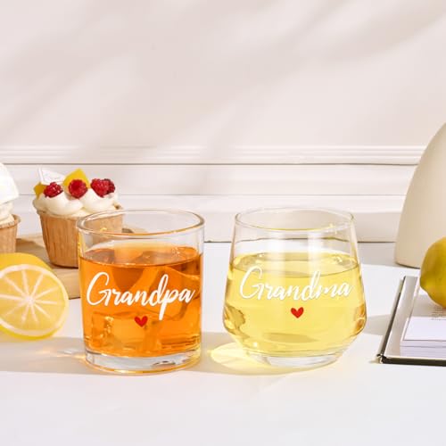 Futtumy Grandparents Gifts, Grandma Wine Glass Grandpa Whiskey Glass Set, Christmas Gifts for Grandparents, Grandma Grandpa Gift for Mothers Day Fathers Day Birthday - Image 3