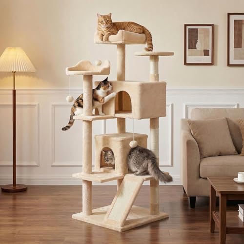 Árbol para gatos multi-niveles con perchas y cuevas beige miniatura 2