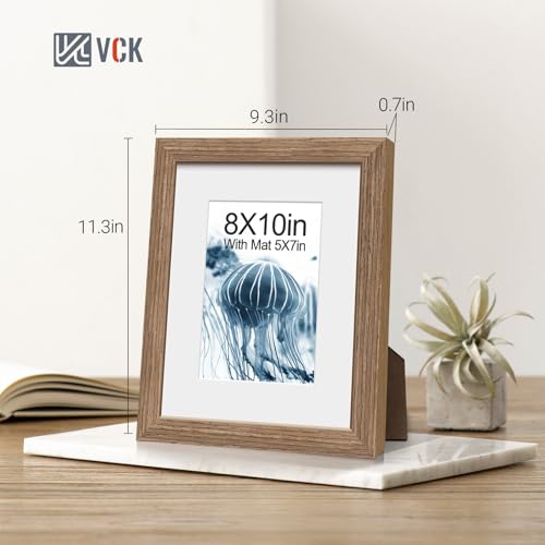 Image of VCK 8x10 Picture Frame 5 Pack, Walnut Wood, 5x7 Mat, Glass, for Portrait