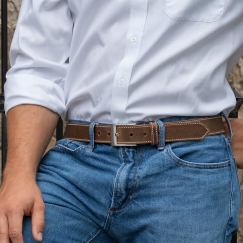 Caraway Mountain Distressed Brown Leather Belt - USA Made Genuine Full Grain Leather Certified Nickel Free Buckle2