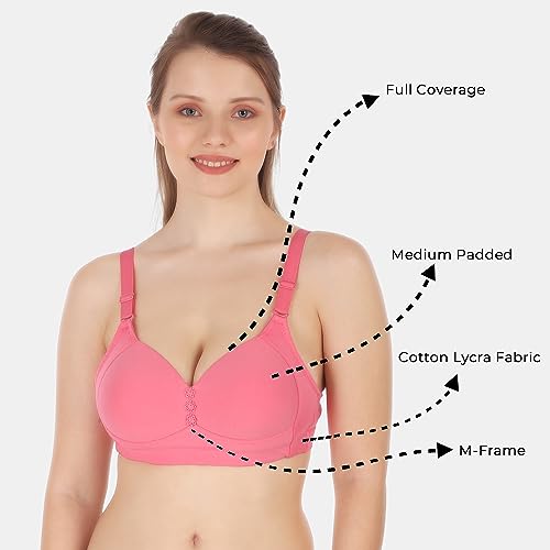Image of Tweens Lite Wite - Minimiser Medium Padded Cotton Lycra Bra (Plus Size) - Triple Hook - Full Coverage - Wirefree - Seamless T-Shirt Bra